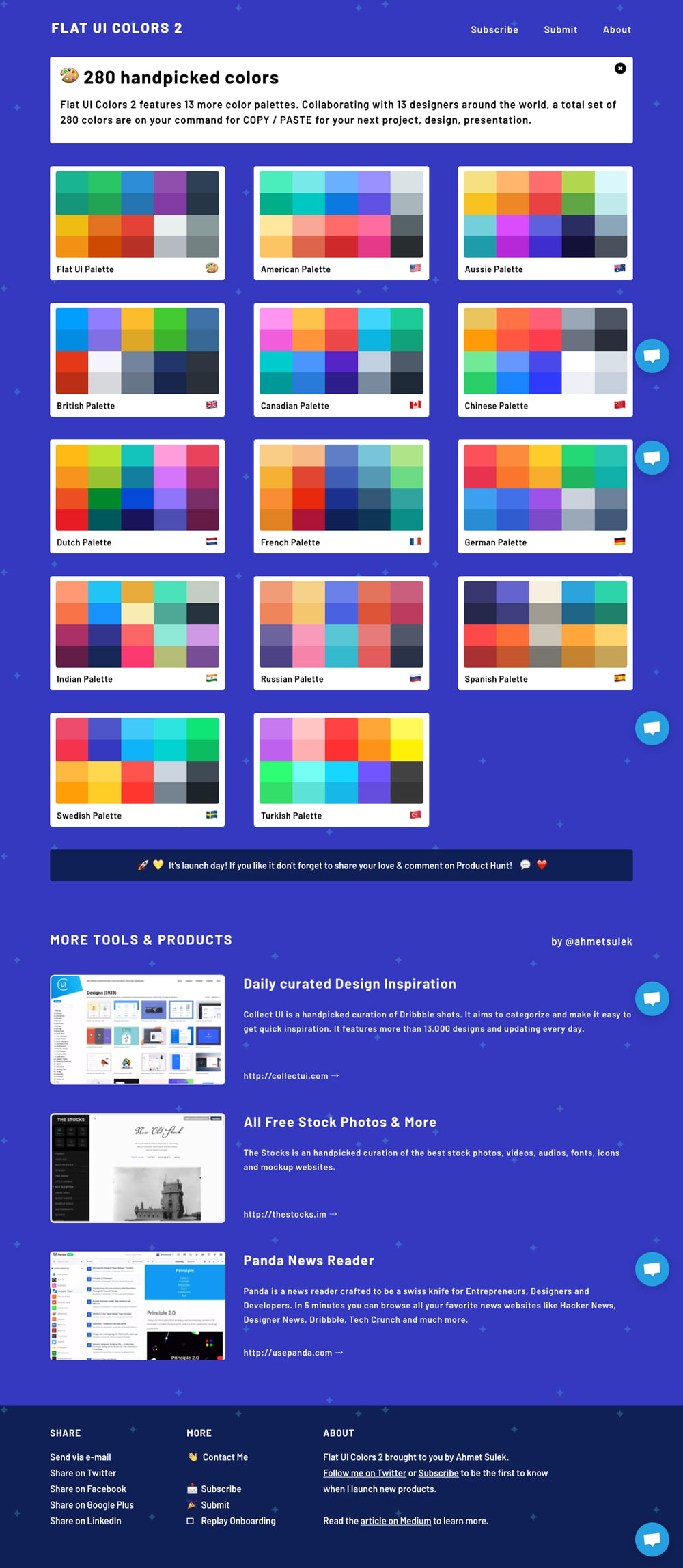 Flat UI Colors 2 のパレット一覧の画面